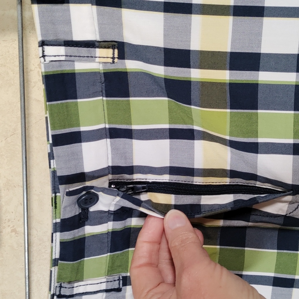*E194 Anne Klein Sport navy, green & yellow cotton plaid shorts 12 FINAL PRICE - Picture 3 of 11